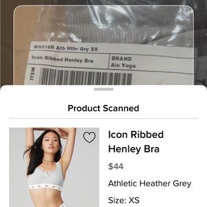 ALO Yoga Icon Ribbed Henley Bra in Athletic Heather Grey